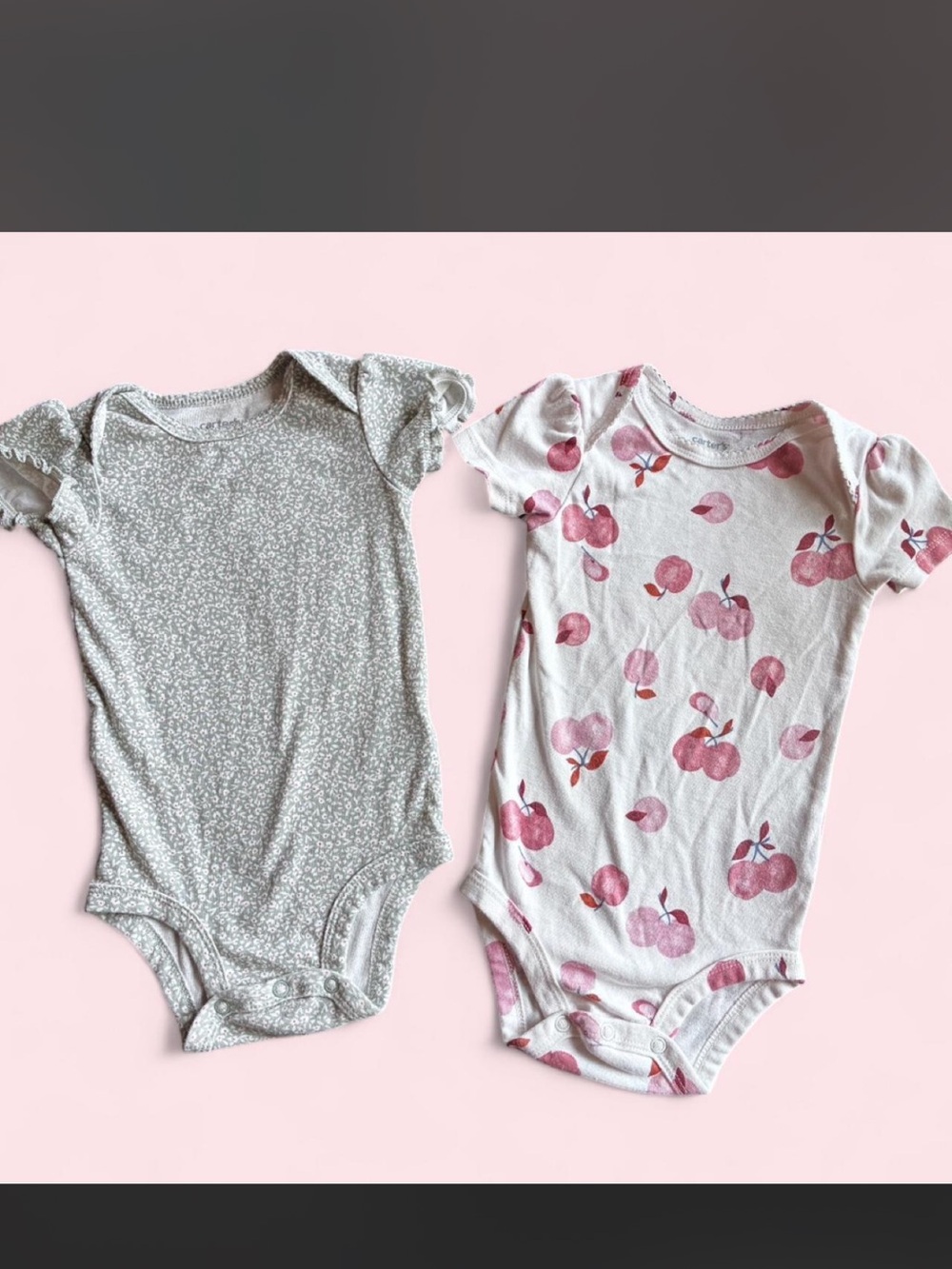 Carter's Short-Sleeve One-Piece Bodysuits - Light Gray & Pink Apples